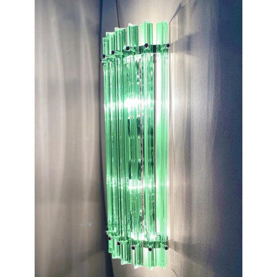 Image 1 of Paar moderne grüne „Wather Triedro“ Murano-Glas-Wandleuchten