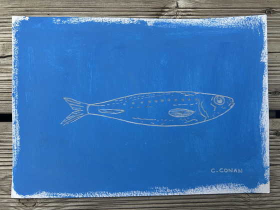 Acrylschilderij - Blauwe Sardine – canson, Wanddecoratie, Paper (photo 2 of 6)