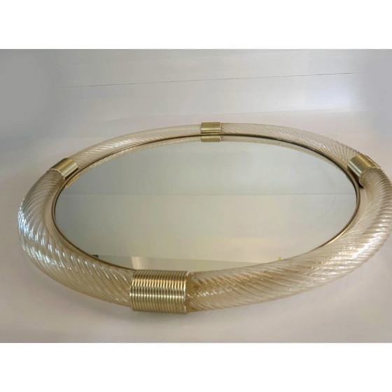 Image 1 of Elegante specchio rotondo in oro stile Murano, modello Barovier.