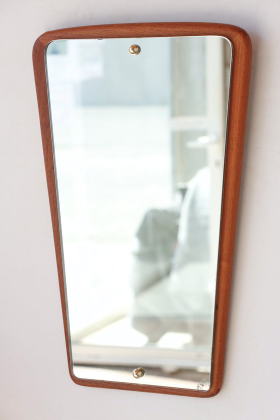 Image 1 of Vintage Teak Wall Mirror - Scandinavian Asymmetrical Design, 50s