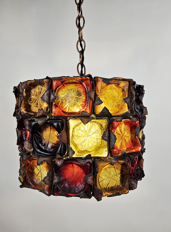 Image 1 of Sehr seltenes und einzigartiges Set brutalistischer Pendelleuchten aus Glas und Metall von Felipe Delfinger für Feder, Mexiko, 1