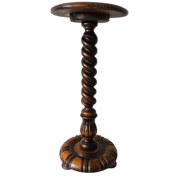 Image 1 of Colonna portavaso vintage di media altezza in legno massello tornito, stile metà secolo, anni '60.