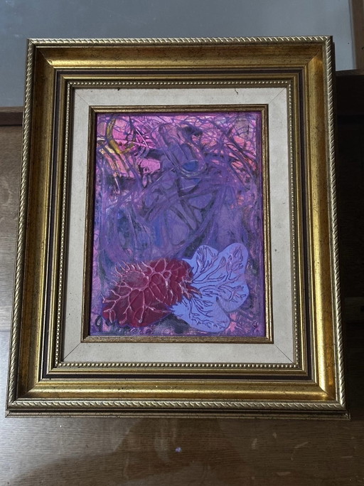 Abstract painting signed Bernard Ledain (1944–2024), mixed media on canvas – schilderijen tekeningen