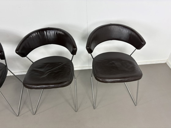 4 sedie da pranzo vintage Calligaris in pelle marrone cioccolato – Leather, Metal (photo 4 of 10)