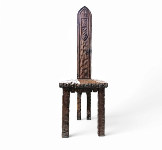 Brutalist primitive hall chair / hand-carved from solid wood and detailed with beautiful gouge woodwork (photo 9 of 9)