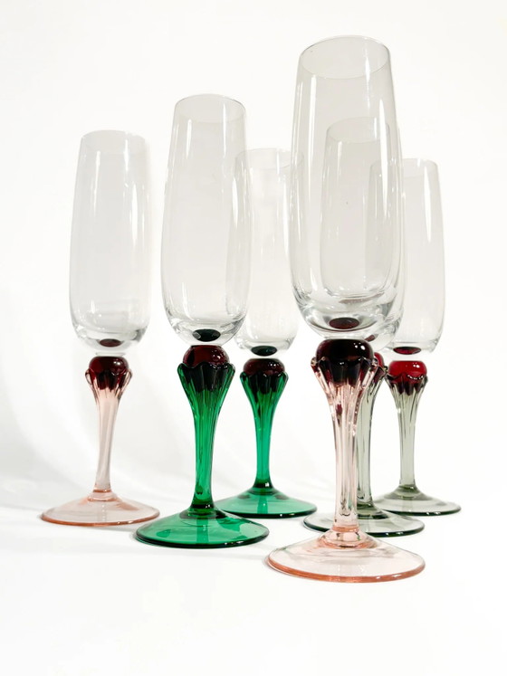 Set di sei calici in vetro di Murano multicolore degli anni '80 – Stoviglie (photo 9 of 9)