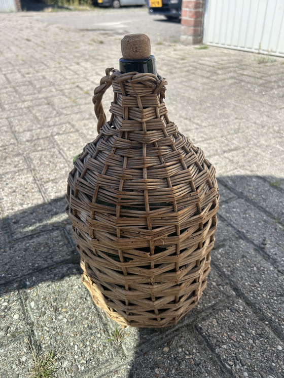 Vintage Rieten Fles Met Kurk - Decoratieve Karaf – Cadeaus, Rattan (photo 2 of 5)