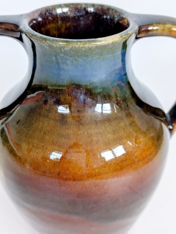 Image 1 of Anfora in ceramica vintage, smalto Fat Lava, decorazione da mensola in stile boho di metà secolo.