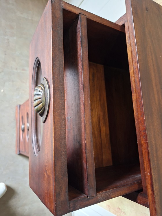 Image 1 of Teakhouten ladenkast, apothekerskast archiefkast met decoratie vakjes voor lades afm. 43x42cm en 130 cm hoog 