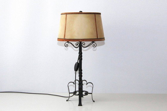 Image 1 of Lampe Beistelllampe Eisen Kunstleder 73cm Vintage