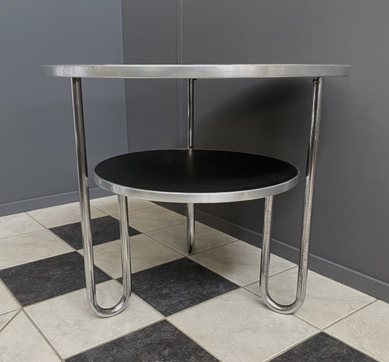 Runder 2-stufiger Mauser Werke Bauhaus Couchtisch – Couchtische, Metal, Chrome (photo 13 of 13)