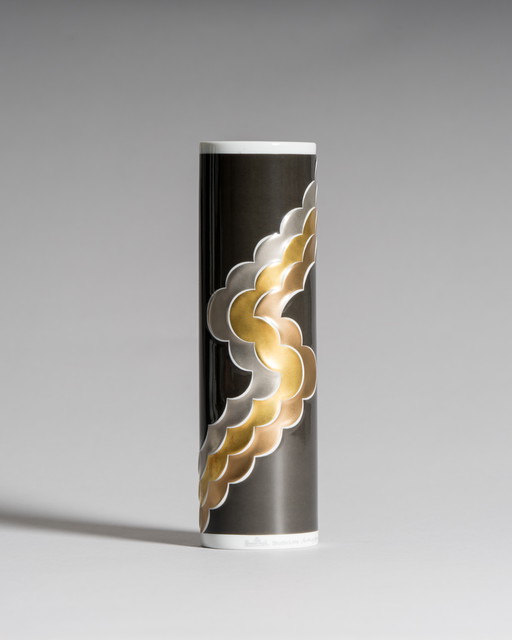Natalie Sapone for Rosenthal Studio Line – Black Porcelain Vase with Metallic Ornaments, West Germany, 1960s–70s