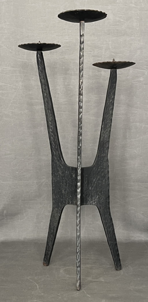 Brutalist Wrought Iron Floor Candelabra - Approx. 1960 Design