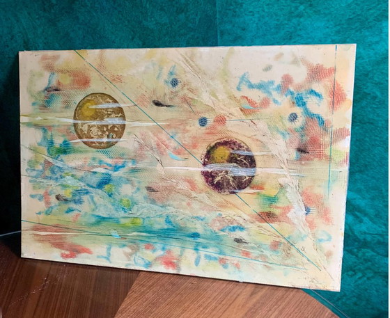 Abstract Painting - Cosmic - Unique Japanese-Inspired Lacquer Work, Signed « Mestre » 84 - 60x40 cm (photo 3 of 27)