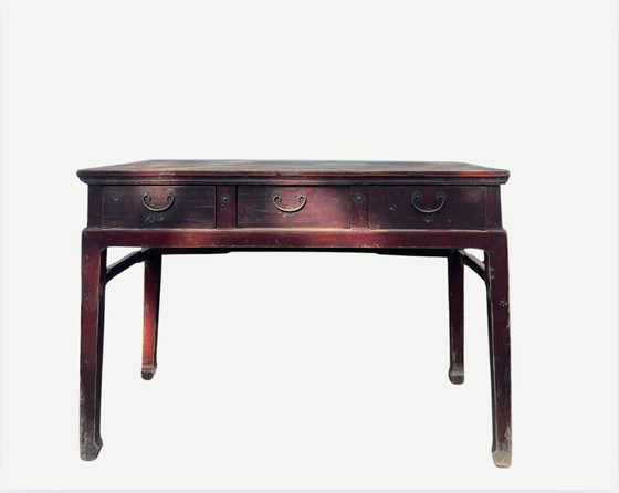 Image 1 of Única isla de cocina/mesa/escritorio/ cómoda antigua de roble pesado con tres cajones.