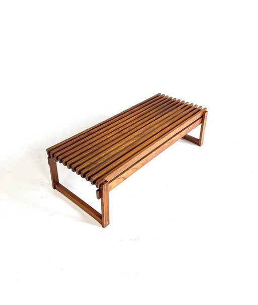 Vintage Danish Teak Slatted Bench '70s