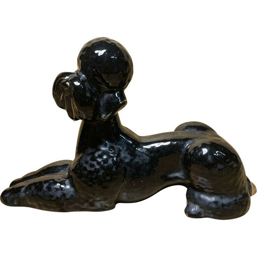 Vintage black earthenware poodle, 1950-1960