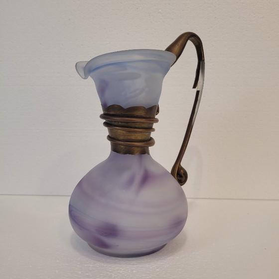 Image 1 of Violet glass jug with gold decorations, 80's - France