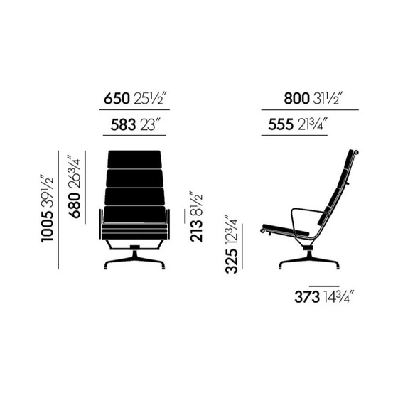 Vitra EA 222 + 223 Dark Brown Premium Leather Armrests LP € 8.500,- – Verstelbare relaxstoel, Aluminium (photo 5 of 6)