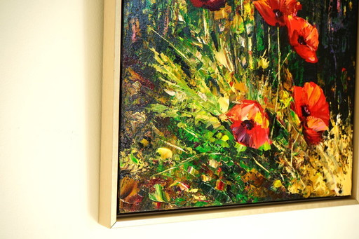 Red Poppies in Motion – Original Abstract Floral Oil Painting, cm