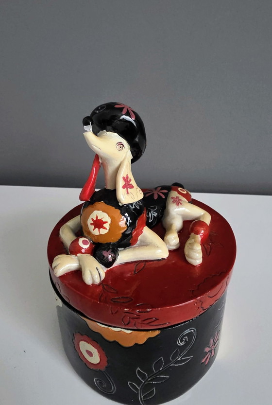 Ceramic dog on jewelry/trinket box, 80s, Decorative Objects, Black (photo 7 of 13)