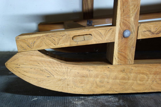 Image 1 of Large carved sled coffee table 19th century folk art, France