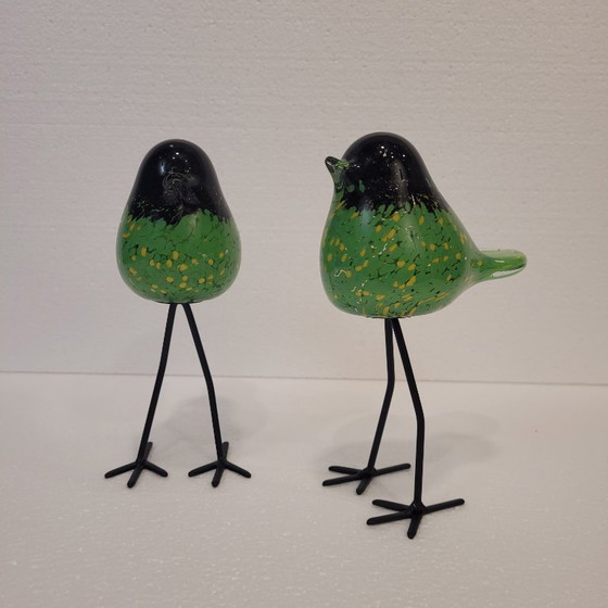 Image 1 of Paar geblazen glazen vogels, Chehoma, jaren 2000 - Frankrijk