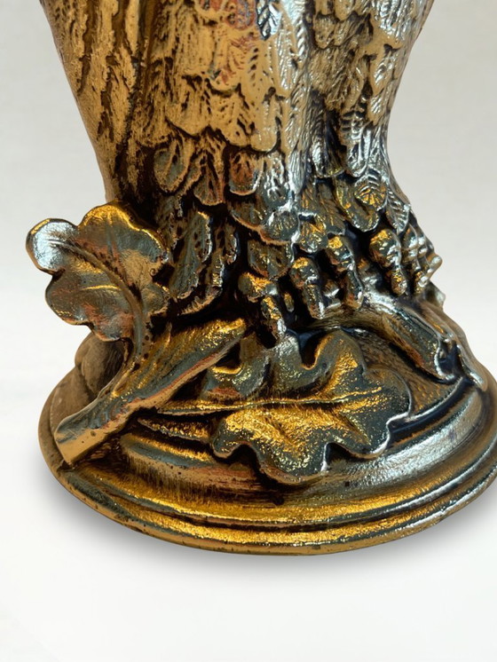 Image 1 of Lampe chouette vintage en métal doré – Deknudt – style Hollywood Regency