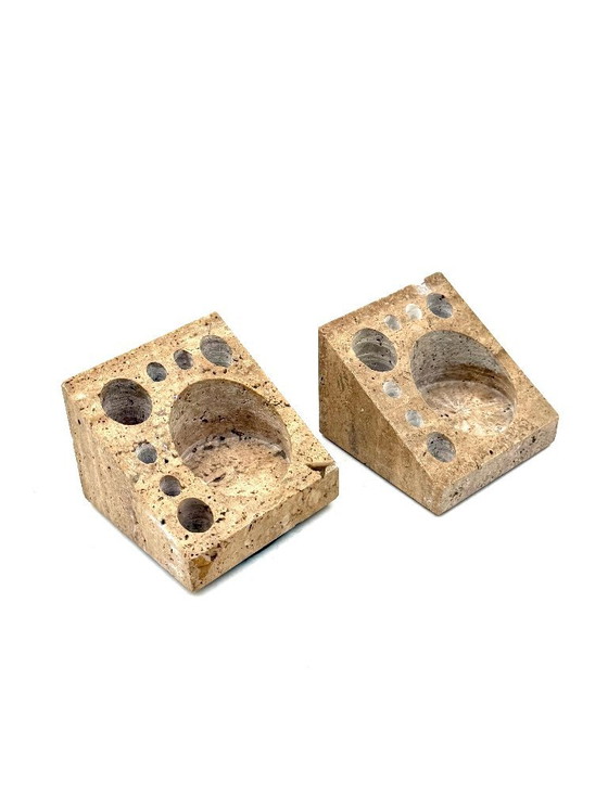 Image 1 of Enzo Mari, Set di 2 organizer da scrivania in travertino, Danese Italia 1970