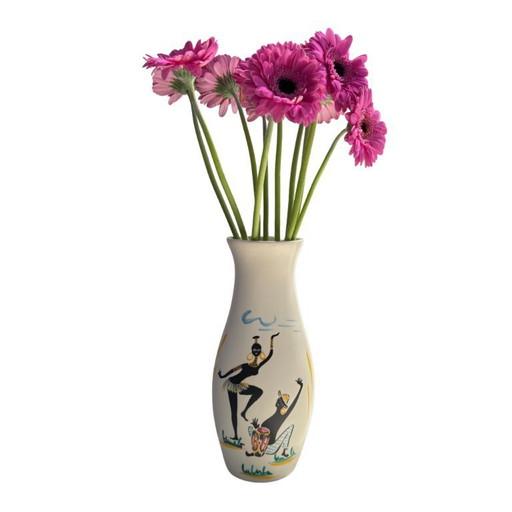 Vase français en céramique - peint à la main - style Vallauris - vers 1950 - 26 cm