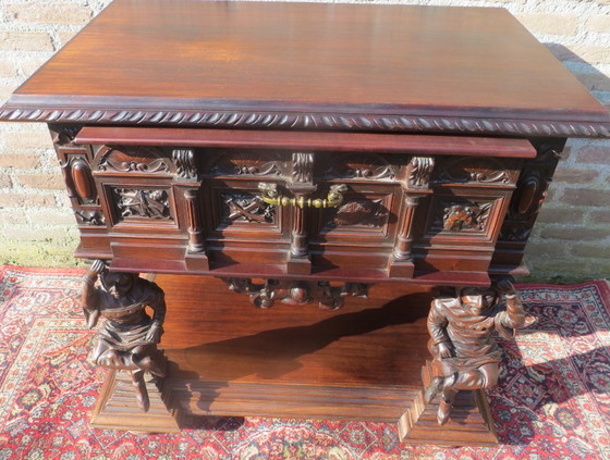 Unique Carved Vintage Cabinet with Carving and Beautiful Figures 1 Large Deep Drawer Very Good Condition (photo 4 of 11)