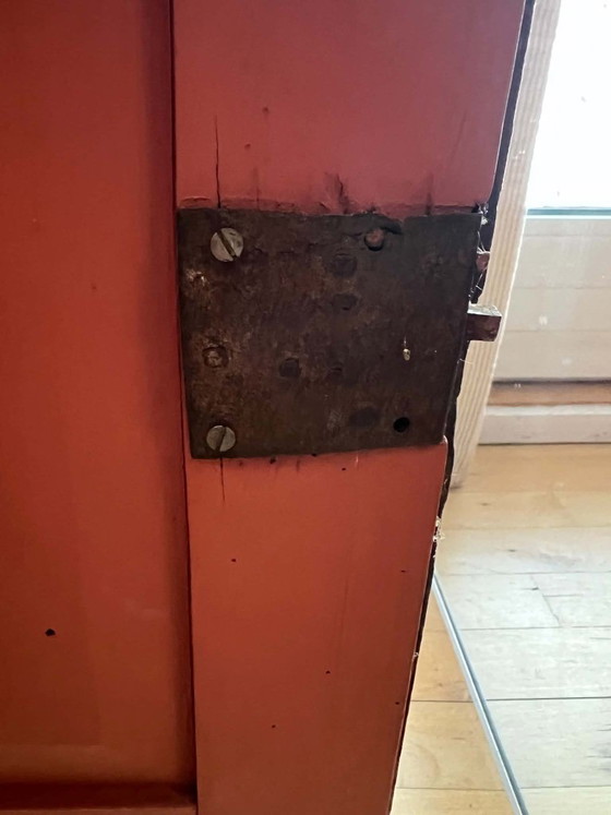 Antique Danish tobacco cabinet from 1807, original painting, Storage cabinet, Wood, Metal, Red, Klassiek (photo 5 of 5)
