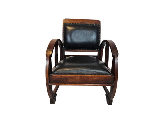 Image 1 of Art Deco - Arm Chair - Clubfauteuil - gebeitst hout - leren bekleding - Frankrijk - 1930's