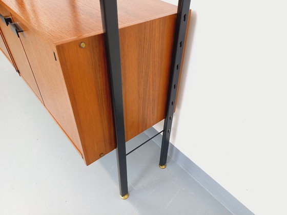 Image 1 of Bibliothèque étagère italienne double modulable vintage en teck et métal des années 60