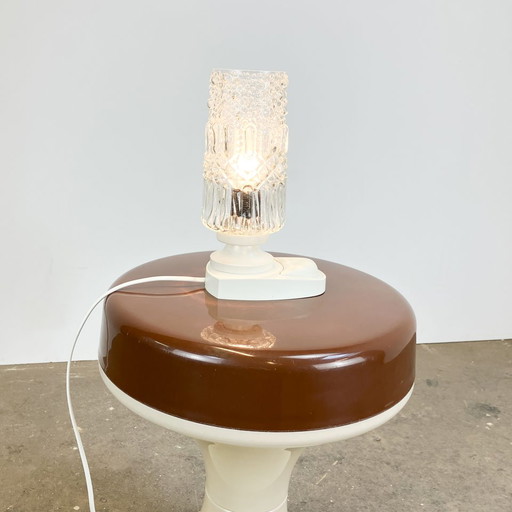 table lamp by SAKU, glass bag on plastic base, 1970s
