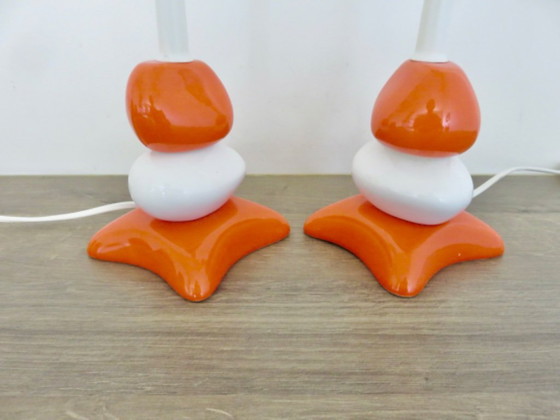 Image 1 of Paar Nachttischlampen im Design der 70er/80er Jahre aus Keramik
