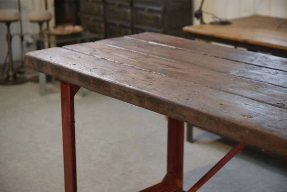 Industrielle Werkbank 1950er Jahre – Schreibtisch, Holz, Polierter Stahl, Industrieel (photo 3 of 15)