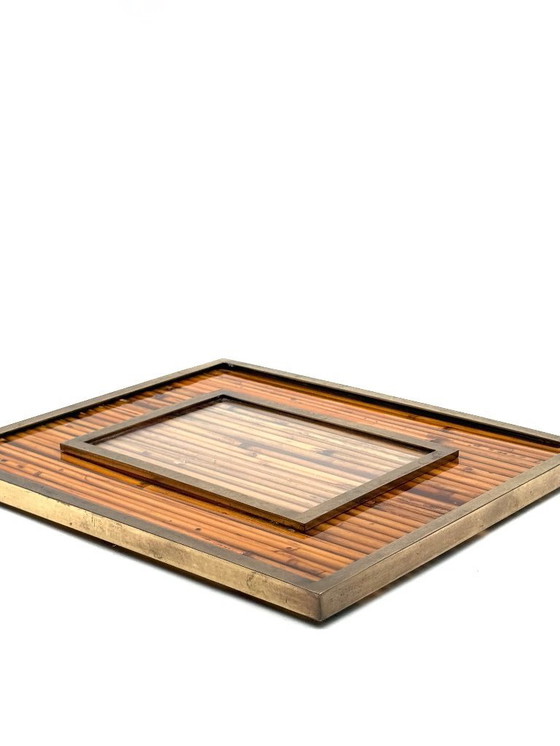 Image 1 of Marco de fotos estilo Hollywood Regency, de bambú y latón, al estilo de Gabriella Crespi, Italia, década de 1970.