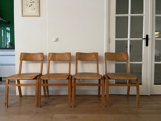 Image 1 of 4x Vintage wooden dining chairs