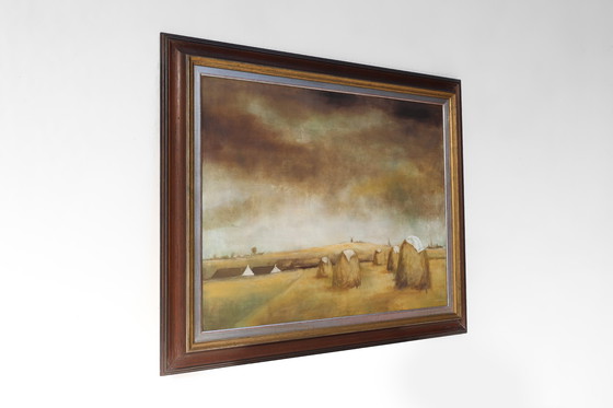 Image 1 of Large Signed Painting of a Hay Landscape from the Belgian Painter Frank Bogaert, ca. 1970