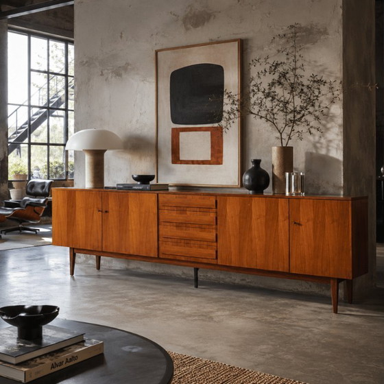 Image 1 of Vintage XL dressoir (250cm) in teak(fineer), 2x kast - 4x lade