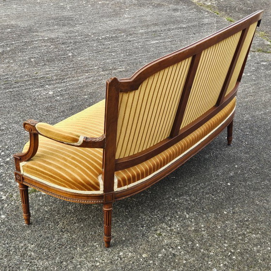 Image 1 of French Antique green Velvet Sofa - Solid Wood Lounge Seater-Claude Sené Style - Louis XVI-late 1900th