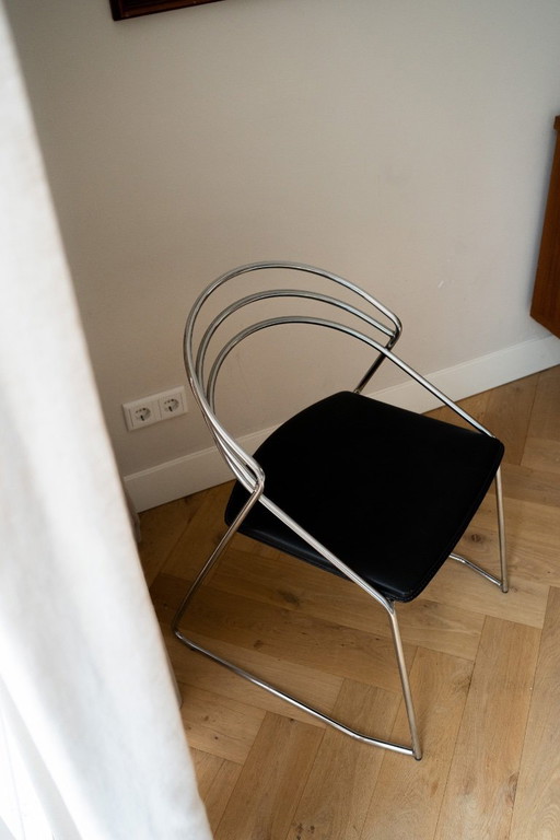 2 Vintage Design 80’s Stilistische Draadstaal Stoelen Chroom – eetkamerstoelen, Leather (photo 2 of 10)
