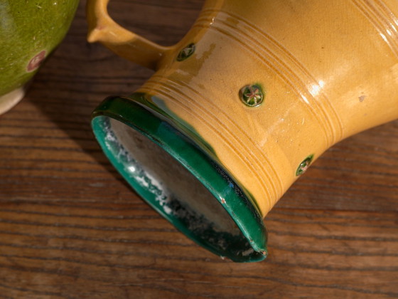 Pair of Antique Glazed Ceramic Jugs, Central Europe, circa 1920, Crockery, Green (photo 5 of 7)