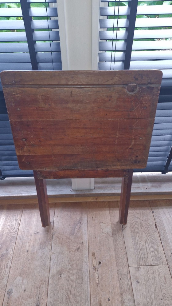 Antieke  school/veldtafel, Seiffert, Bureau, Porselein, Hout, Bruin (foto 7 van 9)