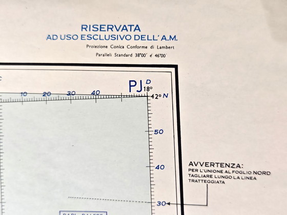 Image 1 of Pair of Italian Military Aeronautical Maps from 1962, North and South Sheets, Large Vintage Geographical Maps