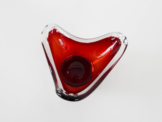 Image 1 of Ruby schaal, Murano glas, Italiaans design, jaren 60, gemaakt in Italië