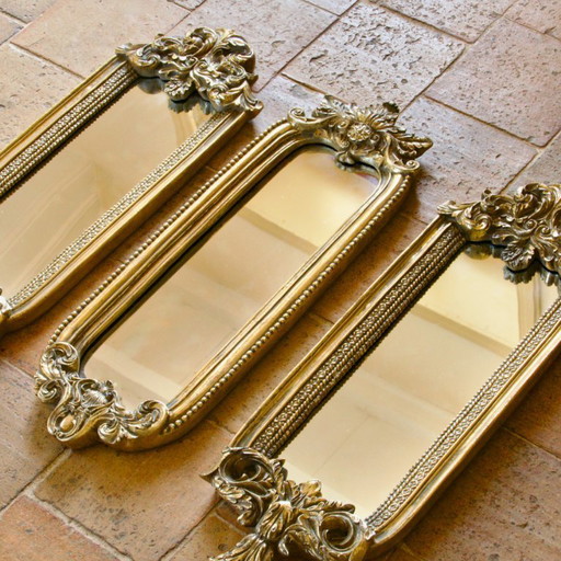 Exceptional 19th-century Baroque triptych of mirrors in gilded wood