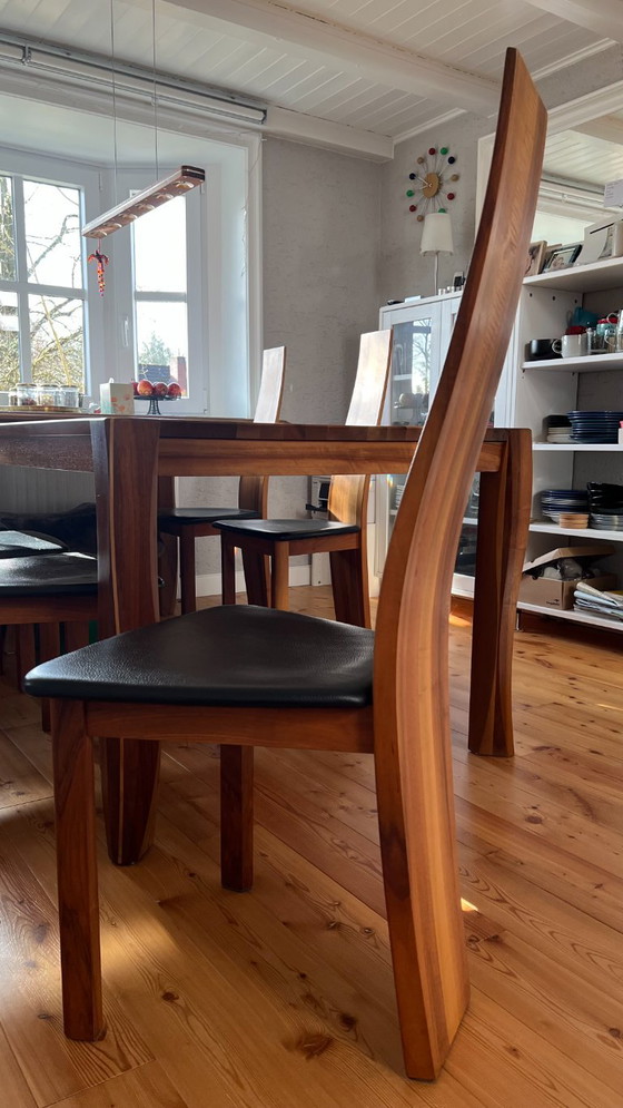 Dining table and 6 chairs SELTZ Luis walnut and dining table lamp – Dining set, Leather, Metal (photo 2 of 5)