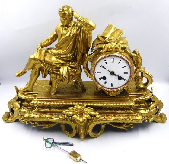 Image 1 of Orologio da mantello a pendolo francese vintage antico 1850-1900 Medaille de Bronze